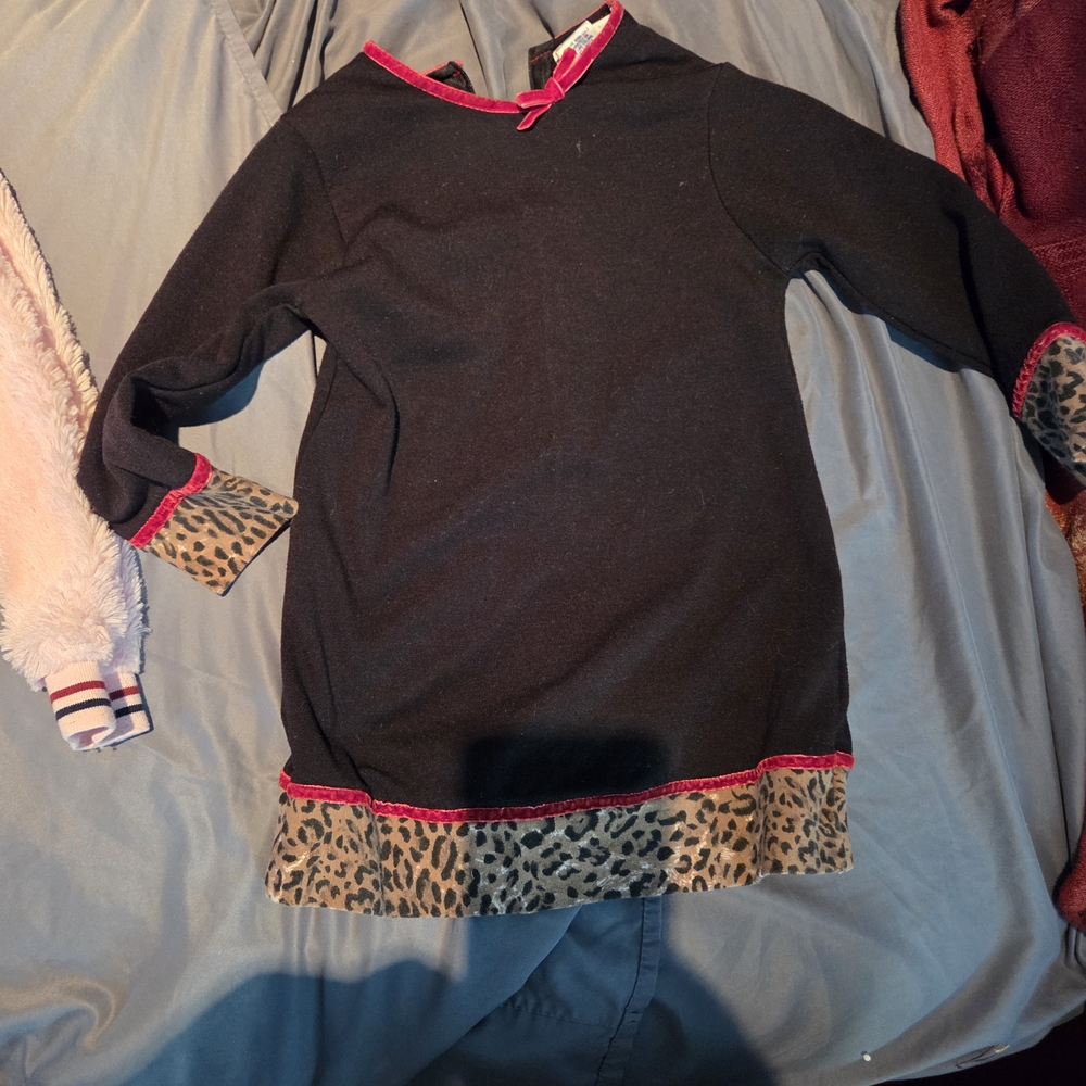 The Children's Place Black Dress with Leopard and Pink Highlights